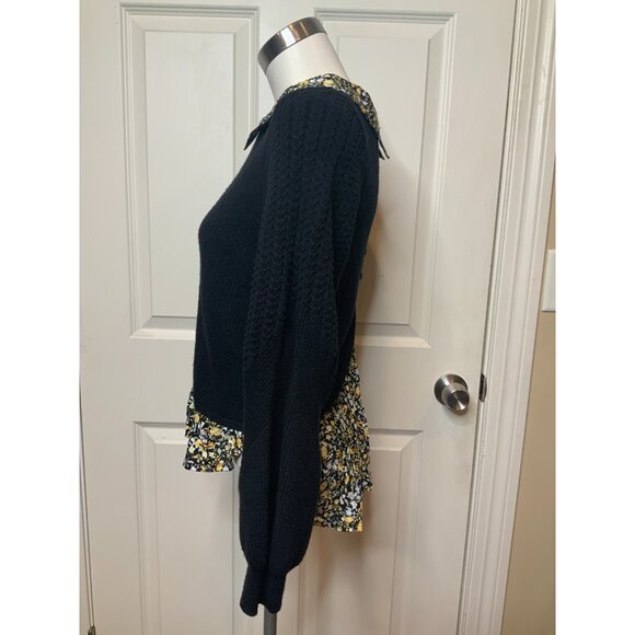 Maeve Anthropologie Black Cable Knit Floral Collar Twofer Sweater, Size XS - Picture 5 of 11